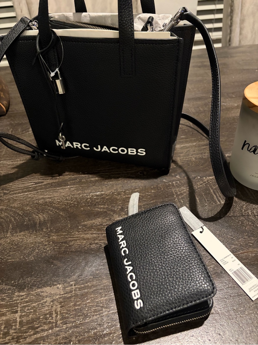 Marc Jacobs Black Pebbled Leather Tote with Matching Zip Wallet set